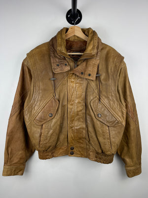 Vintage 90s Wilson Adventure Guide Brown Leather Bomber Jacket