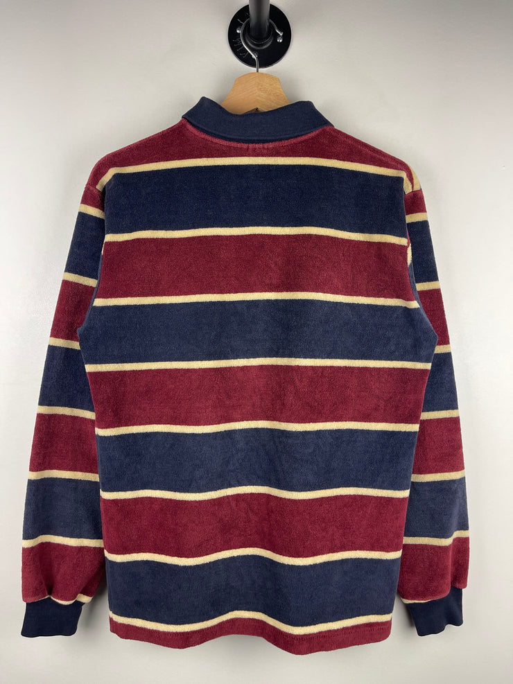Vintage Terry Cloth Striped Burgundy & Navy Polo Rugby Long Sleeve