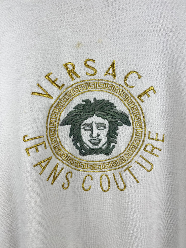 Vintage 90s Versace Jeans Couture Embroidered White Crewneck