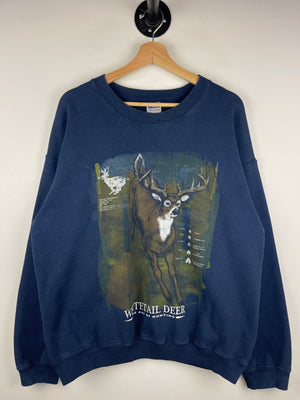 Vintage Whitetail Deer Fine Art Of Hunting Navy Crewneck