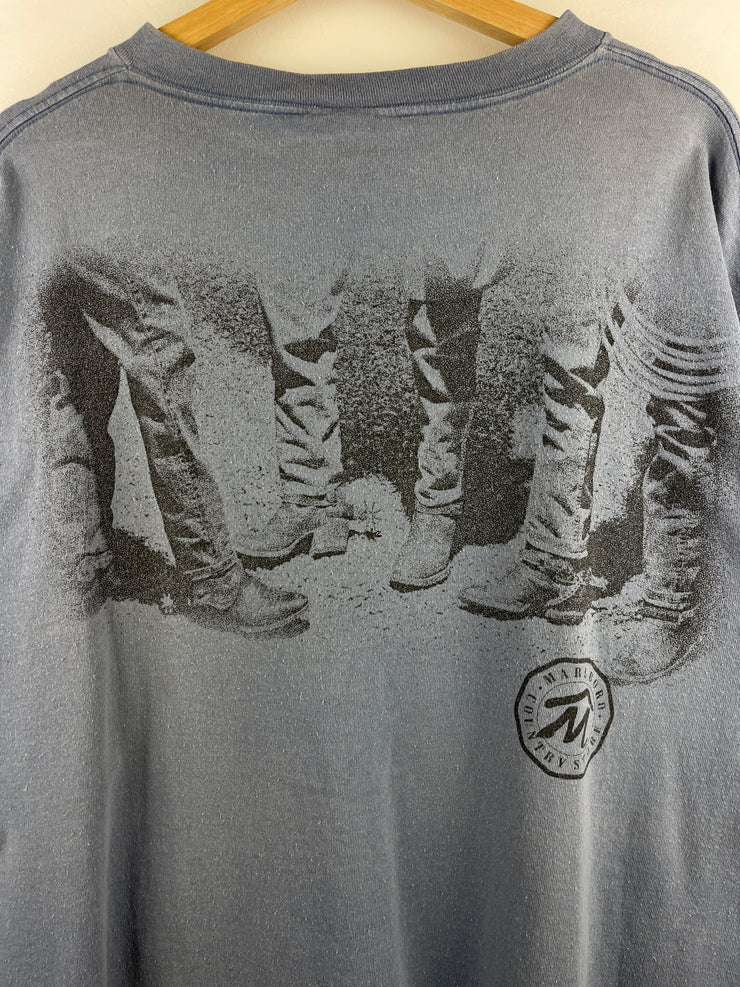 Vintage 90s Marlboro Country Store Cowboy Boots Faded Blue Tee