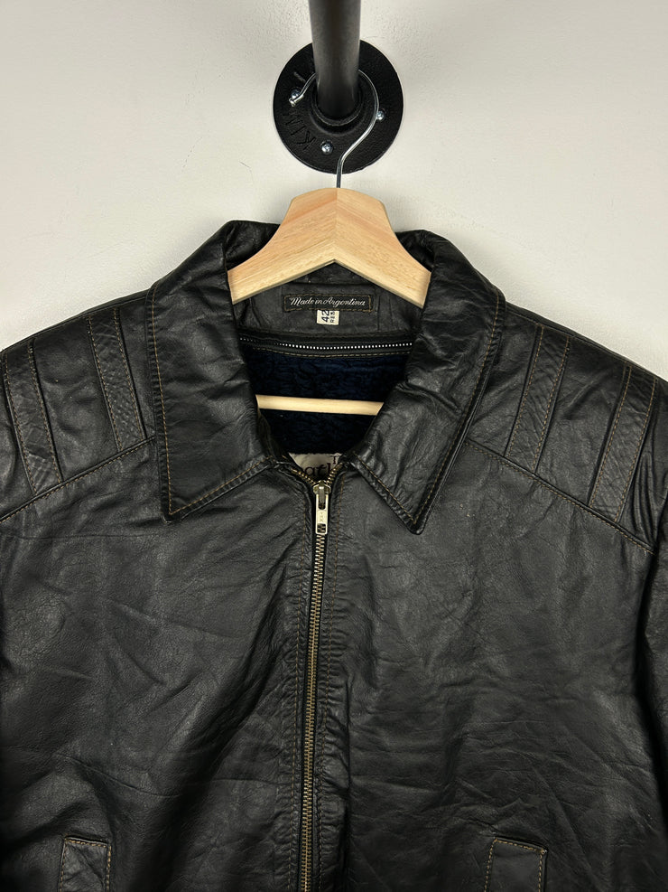Vintage 80s Sears The Leather Shop Dark Brown Cropped Leather Jacket