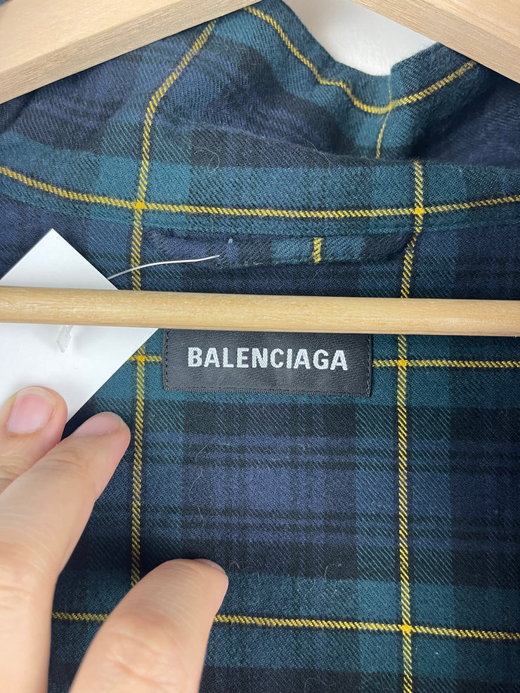 Balenciaga Embroidered Logo Oversized Plaid Zip Up Jacket