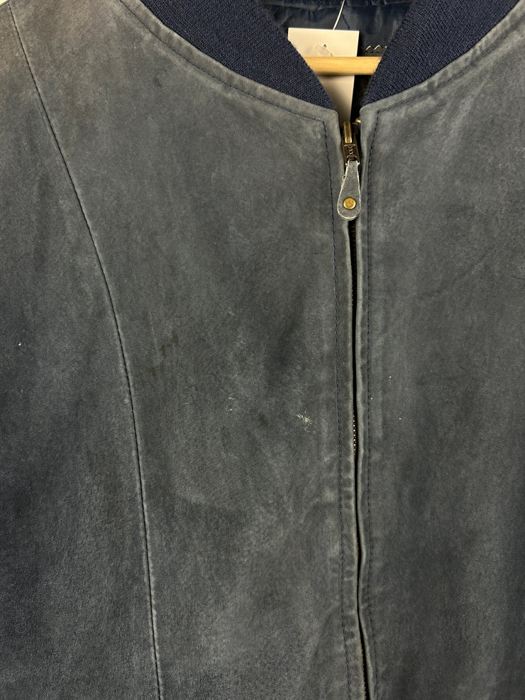 Vintage 90s Goldway Faded Blue Suede Leather Bomber Jacket