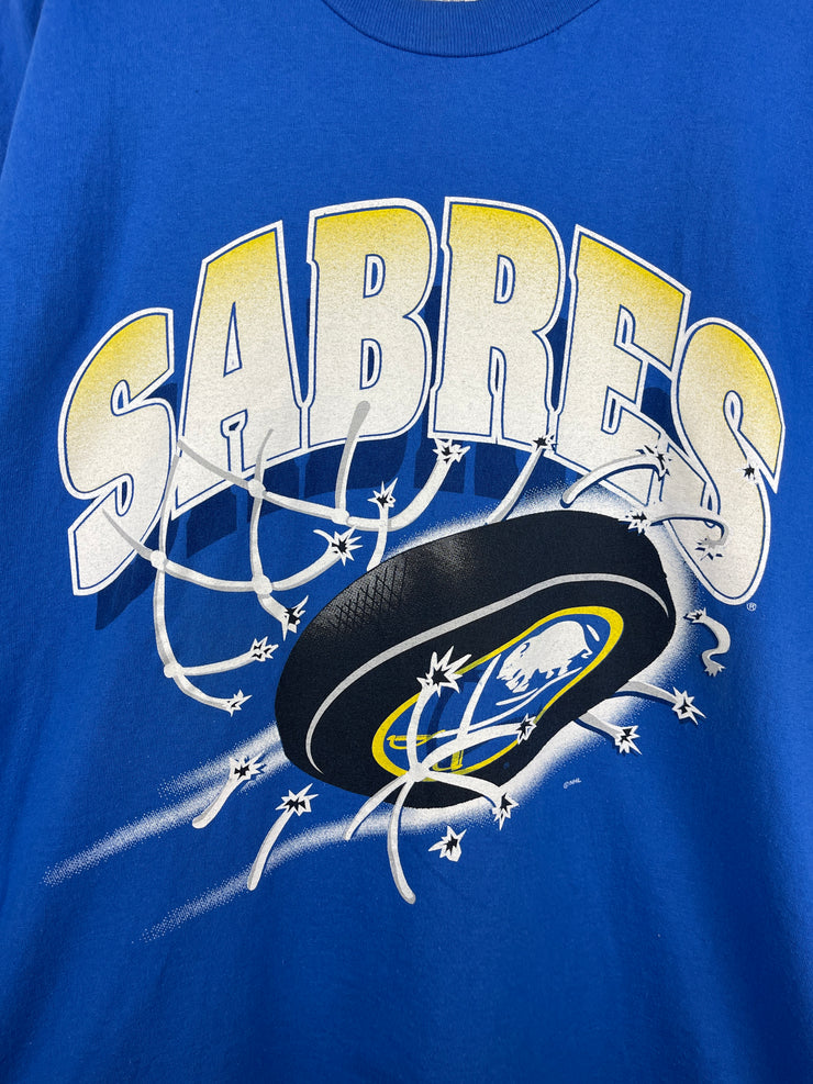 Vintage 90s NHL Buffalo Sabres Hockey Puck Blue Tee