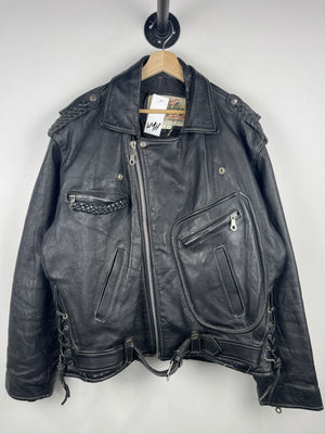Vintage 90s Ripples Motorcycle Black Leather Jacket