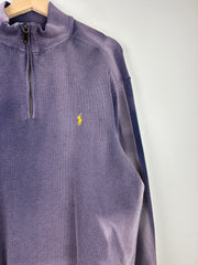Vintage 90s Polo Ralph Lauren Sun Faded Navy Quarter Zip Sweater