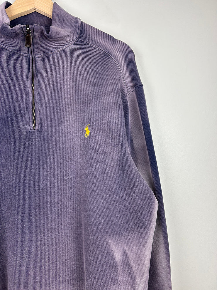 Vintage 90s Polo Ralph Lauren Sun Faded Navy Quarter Zip Sweater