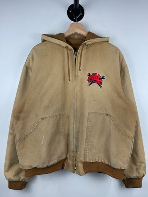 Vintage 90s Swingster Mac Tools Thrashed Light Brown Hooded Work Jacket
