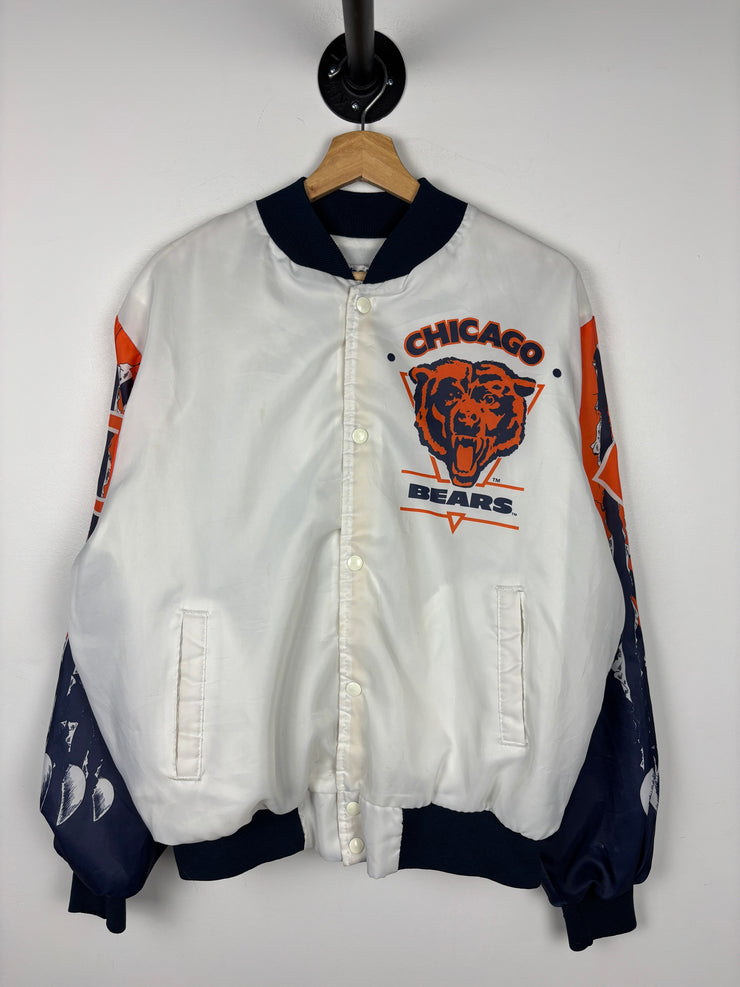 Vintage 90s NFL Chalk Line Chicago Bears Fanimation Satin Bomber Jacket