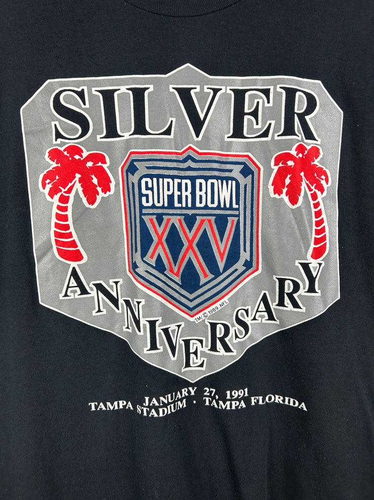 Vintage 90s NFL Super Bowl Silver Anniversary Black Tee