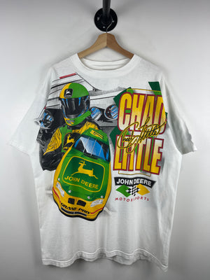 Vintage 90s Nascar Chad Little John Deere All Over Print White Tee