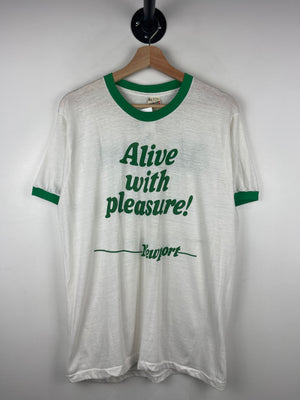 Vintage 80s Newport Smokes Alive With Pleasure White Ringer Tee