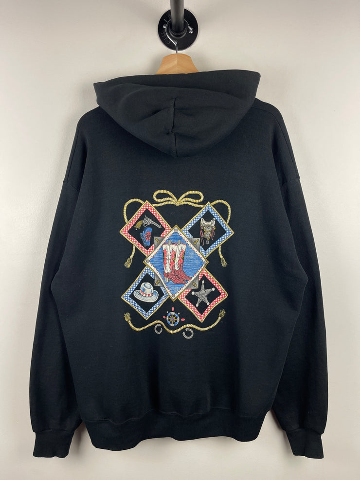 Vintage 90s Black Rock Saloon Cowboy Boots Black Hoodie
