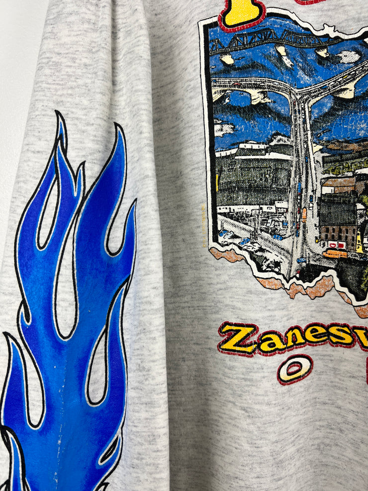 Vintage 80s Harley Davidson Blue Flames Ohio Grey Long Sleeve