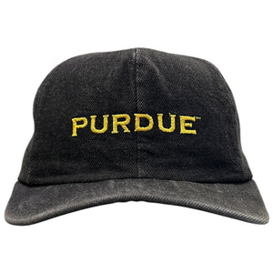 Vintage 90s AJD Purdue Boilmakers Black Denim Strapback Hat