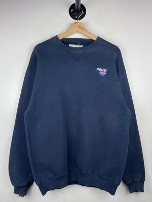 Vintage 90s Pepsi Embroidered Faded Navy Crewneck