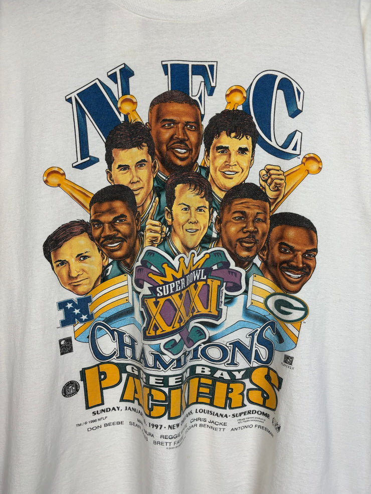 Vintage 1997 Shirt Xplosion Green Bay Packers Champions White Tee