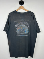 Vintage Wind River Ride The Winds Motorcycle Faded Black Tee
