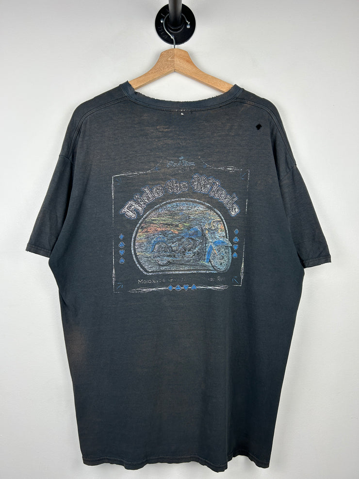 Vintage Wind River Ride The Winds Motorcycle Faded Black Tee