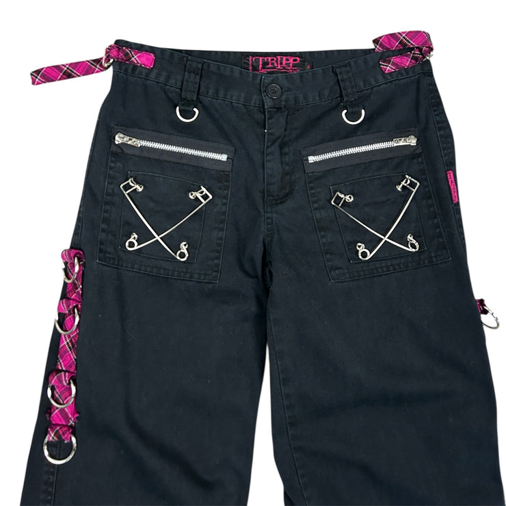 Vintage Tripp NYC Black & Hot Pink Plaid Flared Bondage Rave Women&