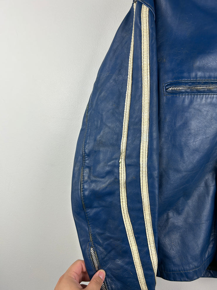 Vintage 60s Brooks Café Racer Two Tone Blue & White True Vintage Leather Jacket