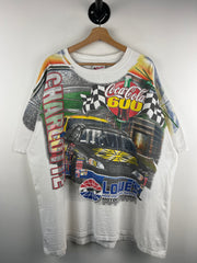 Vintage 90s Nascar Chase Coca Cola 600 Winston Cup All Over Print White Tee