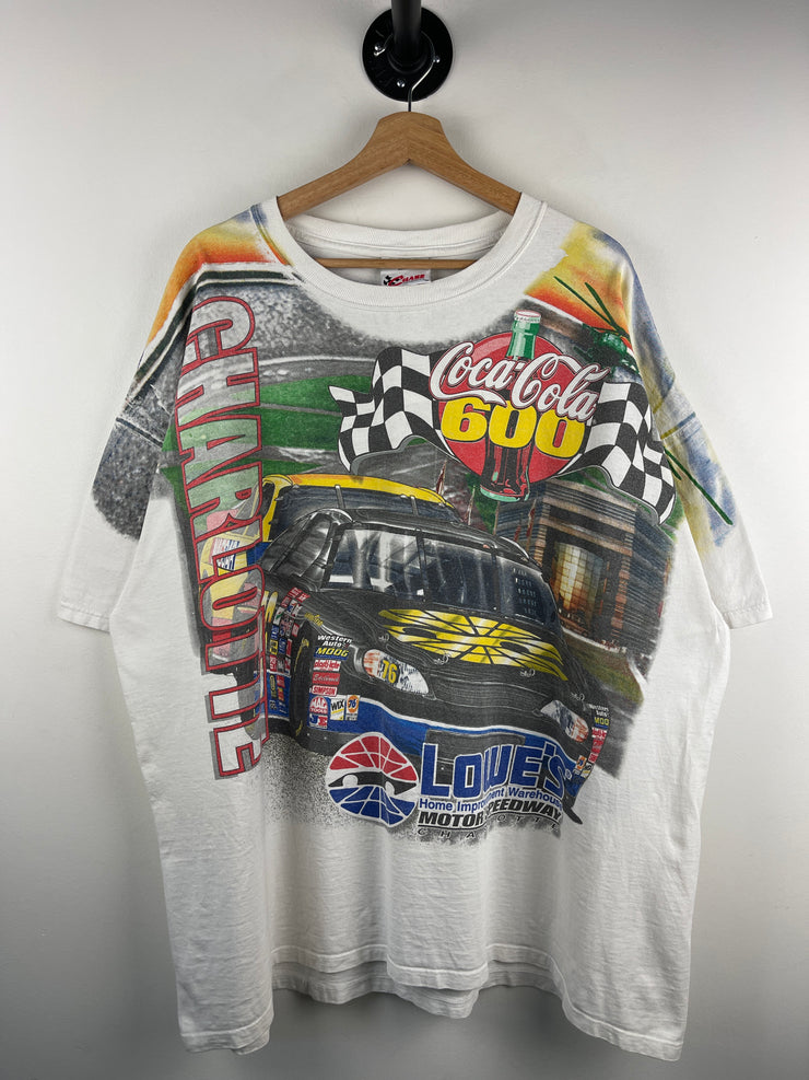 Vintage 90s Nascar Chase Coca Cola 600 Winston Cup All Over Print White Tee
