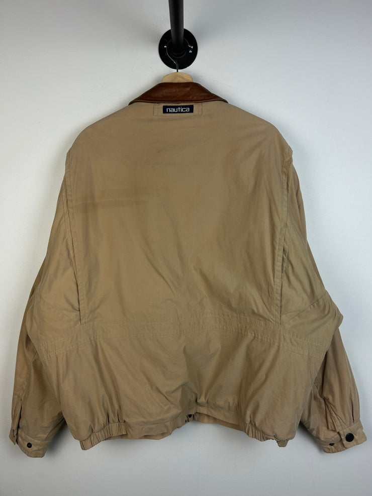 Vintage 90s Nautica Fleece Lined Beige Bomber Jacket