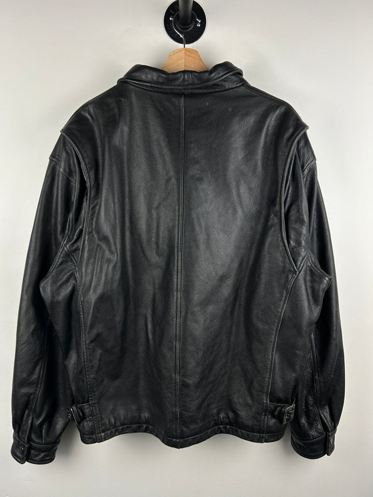 Vintage 90s St Johns Bay Black Leather Flight Bomber Jacket