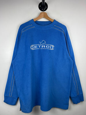 Vintage NFL Detroit Lions Embroidered Blue Fleece Crewneck