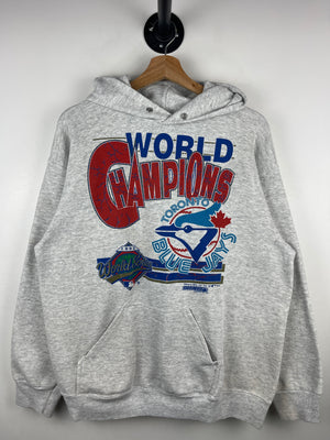 Vintage 90s MLB Trench Toronto Blue Jays World Champions Grey Hoodie