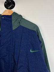 Vintage 90s Nike Swoosh Navy & Green Fleece Lined Hooded Jacket