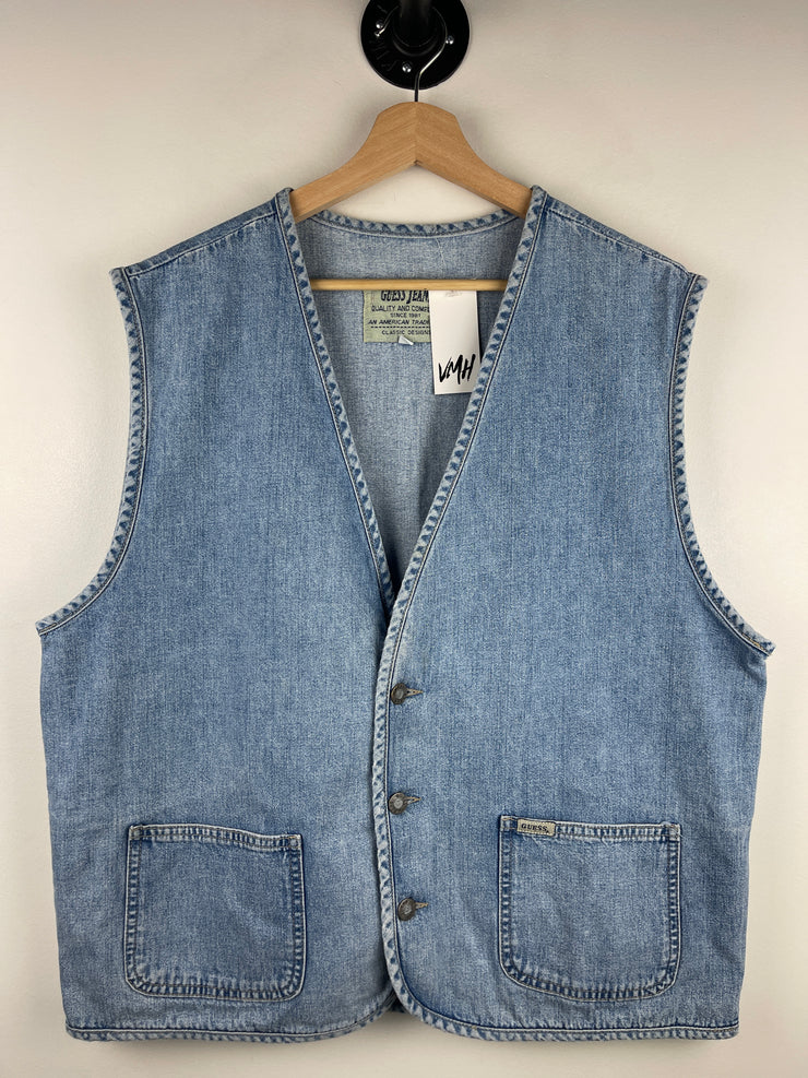Vintage 90s Guess Light Wash Blue Denim Vest