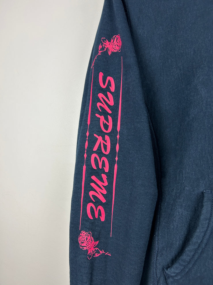 Supreme FW16 Rose Sleeve Navy Hoodie