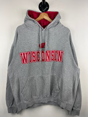 Vintage Wisconsin Embroidered Grey Hoodie