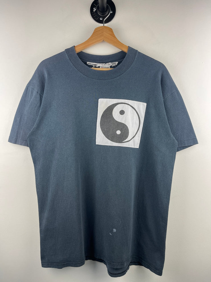 Vintage 90s Stedman Ying Yang Embroidered Black Tee