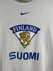 Vintage Nike Bauer Finland Hockey Middle Swoosh White Tee