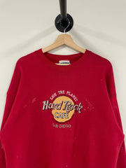 Vintage 90's Hard Rock Café San Diego Paint Splattered Red Crewneck