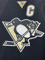 Vintage NHL Reebok Pittsburgh Penguins Crosby Authentic Fight Strap Black Hockey Jersey