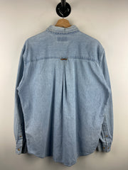 Vintage 90s Marlboro Country Store Blue Denim Long Sleeve Button Up Shirt