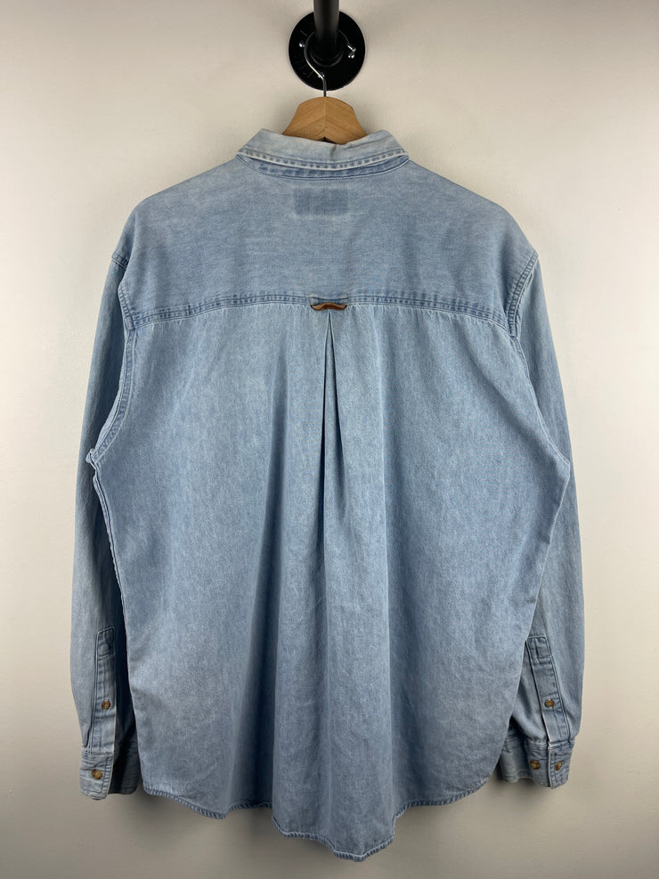 Vintage 90s Marlboro Country Store Blue Denim Long Sleeve Button Up Shirt