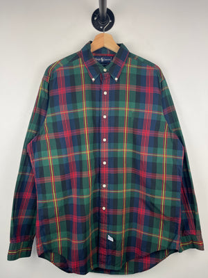 Vintage 90s Polo Ralph Lauren Plaid Green Button Up Long Sleeve Shirt