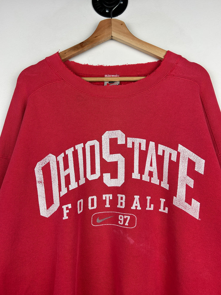 Vintage 90s Nike Ohio State Football Distressed Red Crewneck