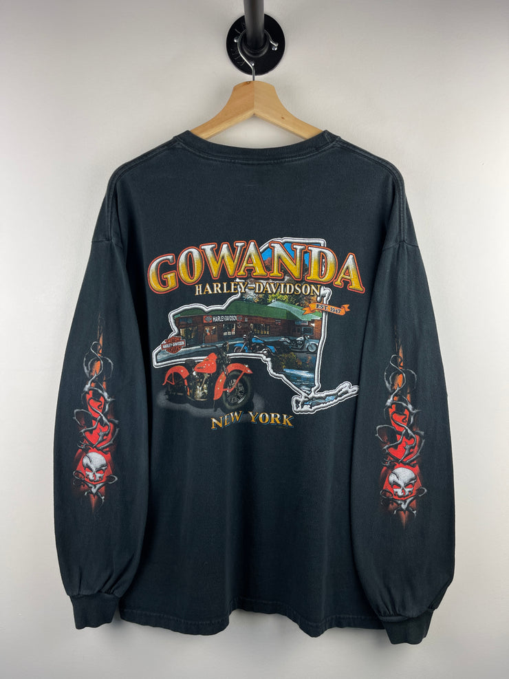 Vintage 2005 Harley Davidson Skull Barbwire New York Black Long Sleeve