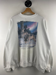 Vintage 90s Night Lights Wolves White Crewneck