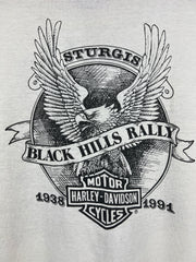 Vintage 90s Harley Davidson Sturgis Black Hills Rally 3D Emblem White Tee