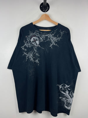Vintage Y2K Tribal Cross Black Tee