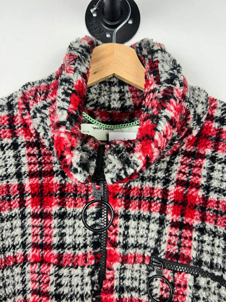 Off White Checkered Red Fleece Jacket