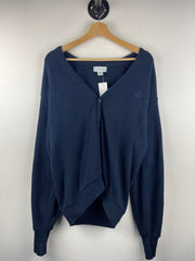 Vintage 90s Izod Embroidered Navy Wool Knit Cardigan Sweater